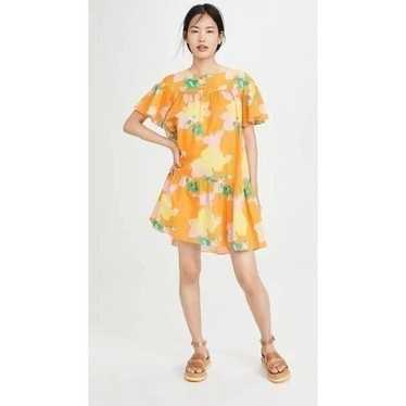 Whit Carly Dress, Short Sleeve Orange Floral Cotto