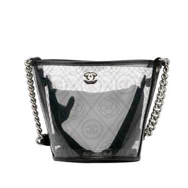 Black Chanel Crumpled Calfskin PVC Camellia Bucket