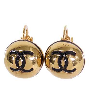 Gold Chanel CC Button Clip On Earrings
