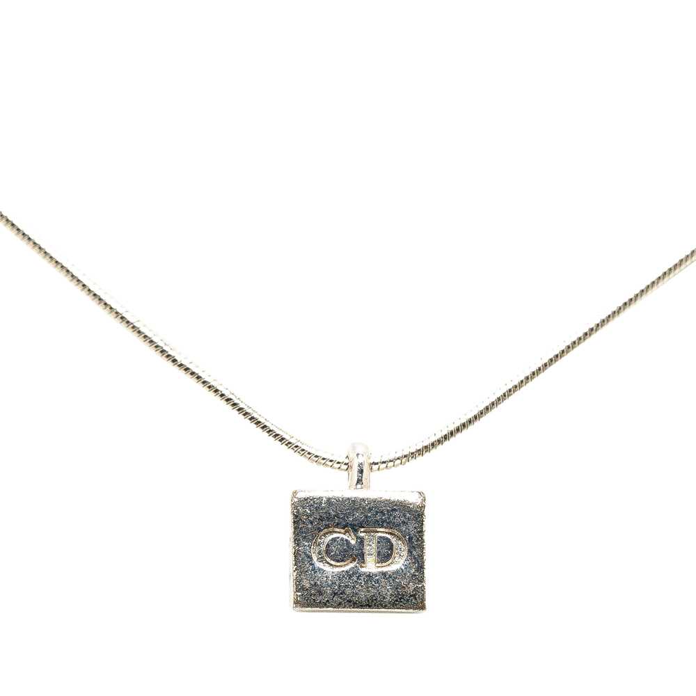 Silver Dior CD Cube Logo Pendant Necklace - image 1