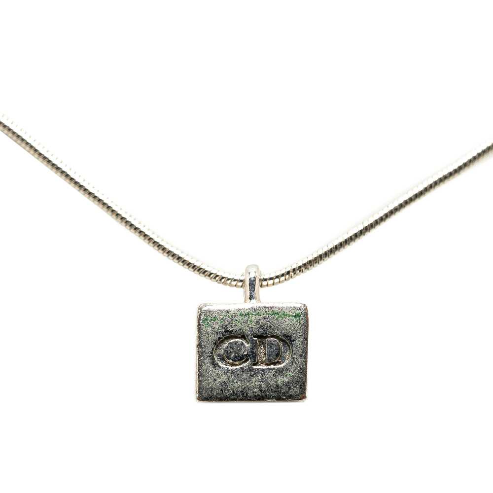 Silver Dior CD Cube Logo Pendant Necklace - image 2