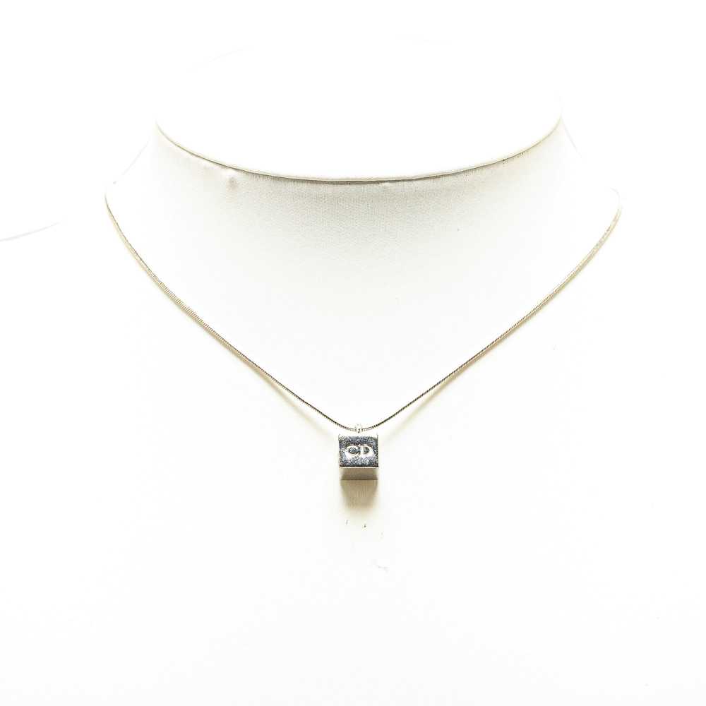 Silver Dior CD Cube Logo Pendant Necklace - image 5