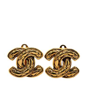 Gold Chanel CC Quilted Clip On Earrings