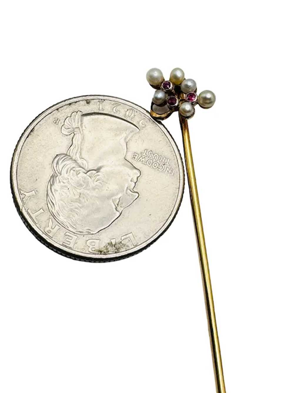 Antique 14k Gold Ruby Pearl Stick Pin & Presentat… - image 8