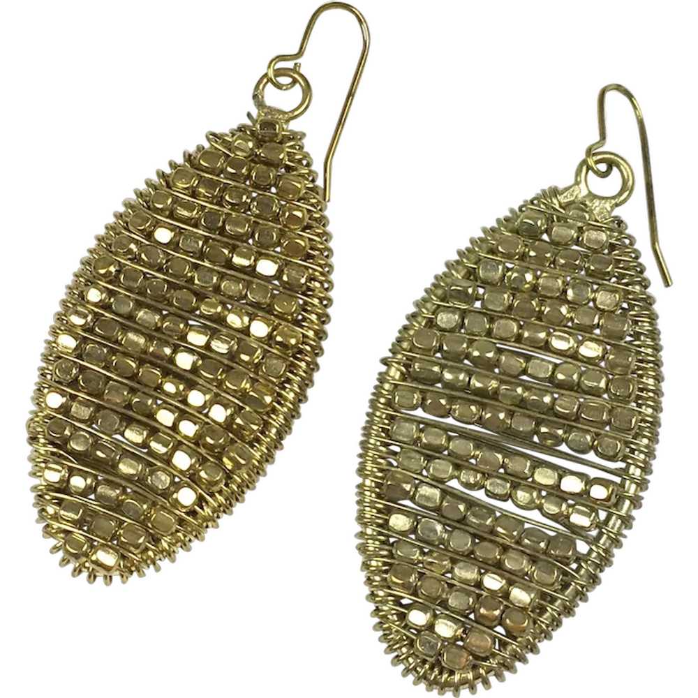 Gold Cut Steel or Brass Beads Teardrop Earrings - image 1