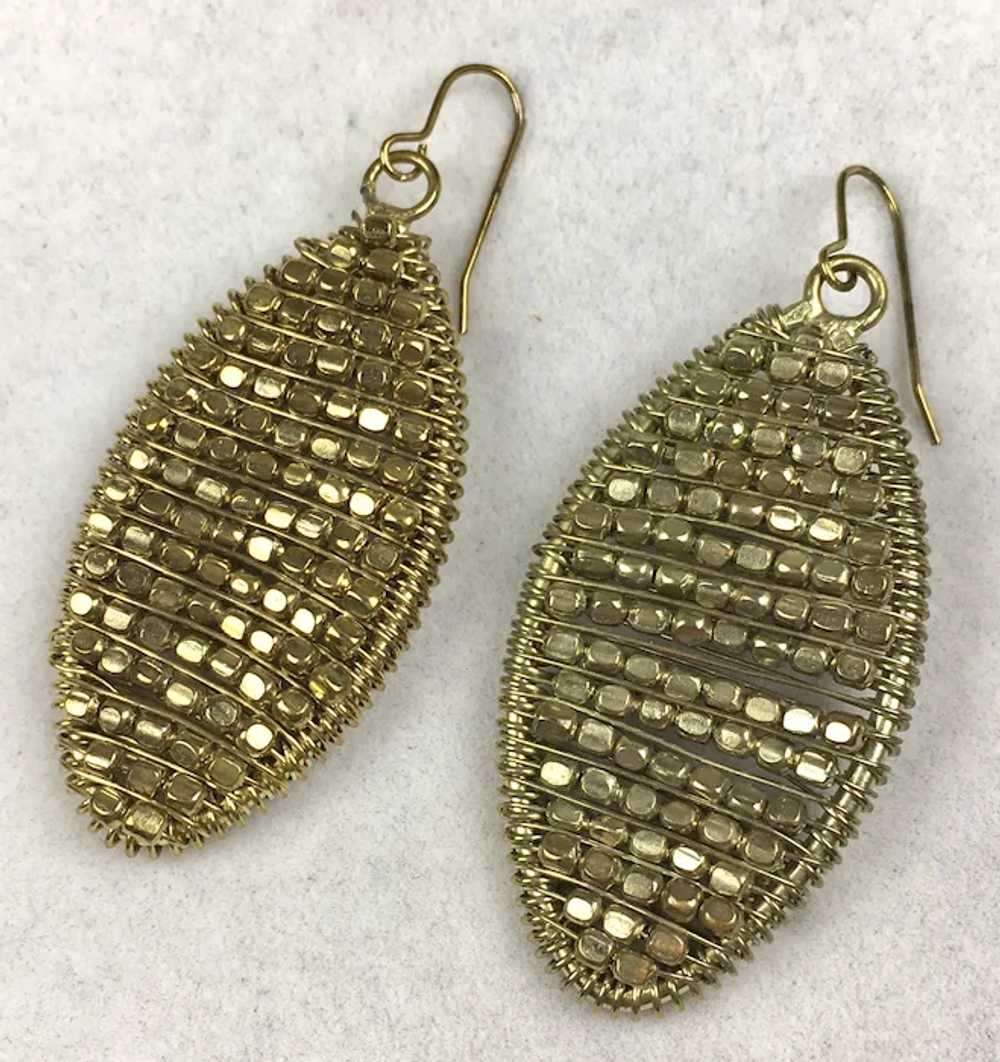 Gold Cut Steel or Brass Beads Teardrop Earrings - image 2