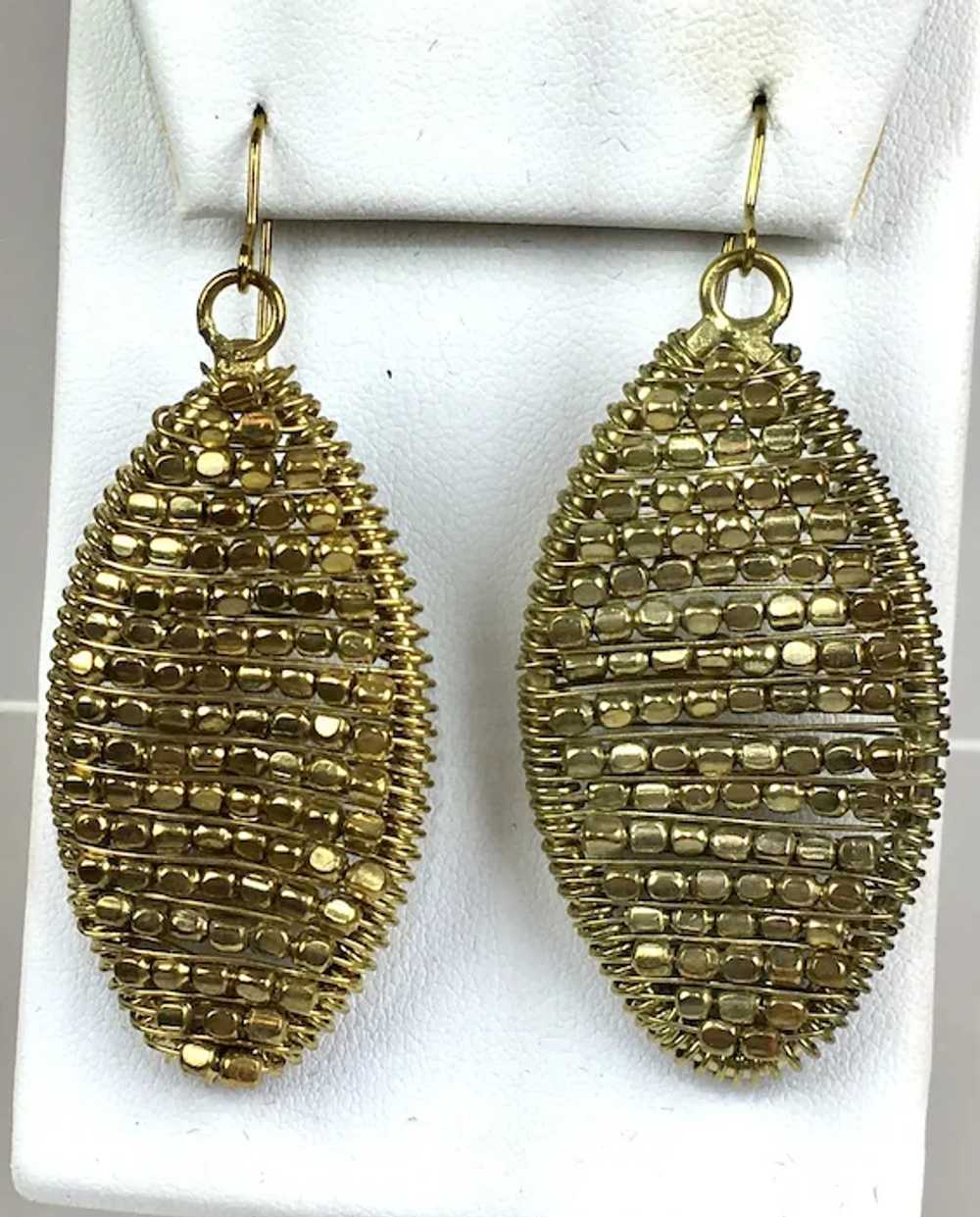 Gold Cut Steel or Brass Beads Teardrop Earrings - image 3