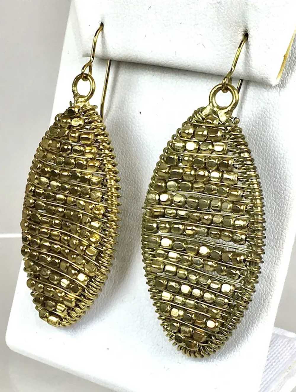 Gold Cut Steel or Brass Beads Teardrop Earrings - image 5