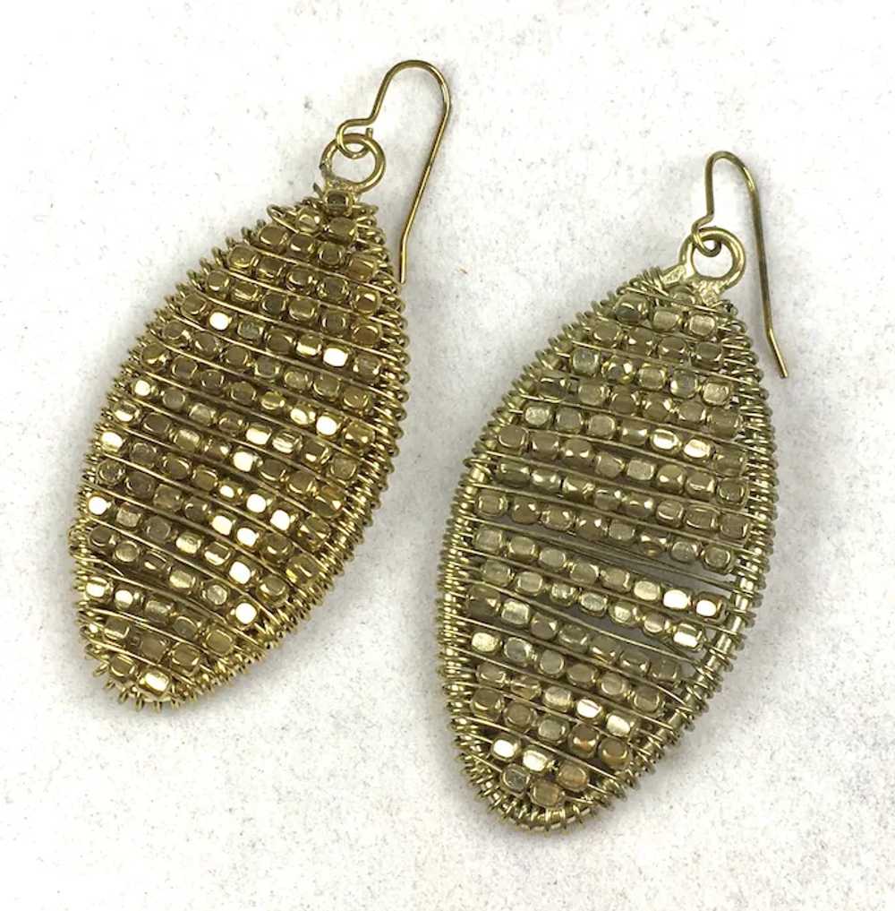 Gold Cut Steel or Brass Beads Teardrop Earrings - image 6