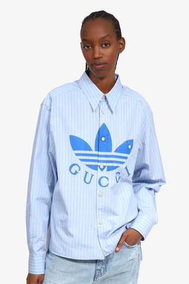 Gucci x Adidas Blue/White Striped Long Sleeve Shi… - image 1