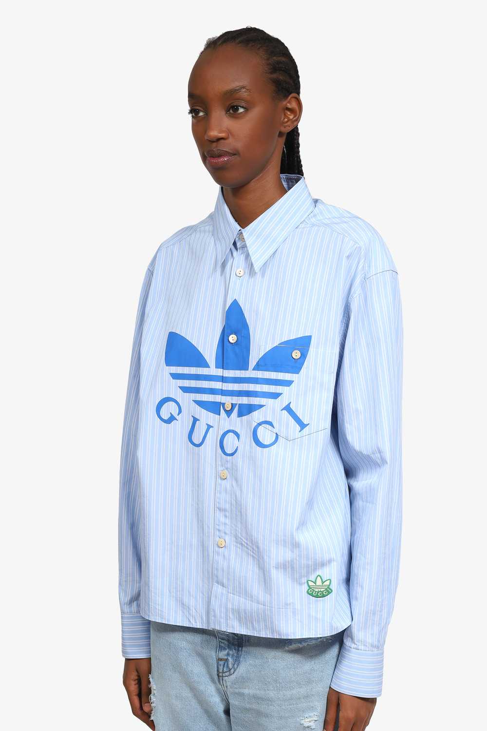 Gucci x Adidas Blue/White Striped Long Sleeve Shi… - image 3