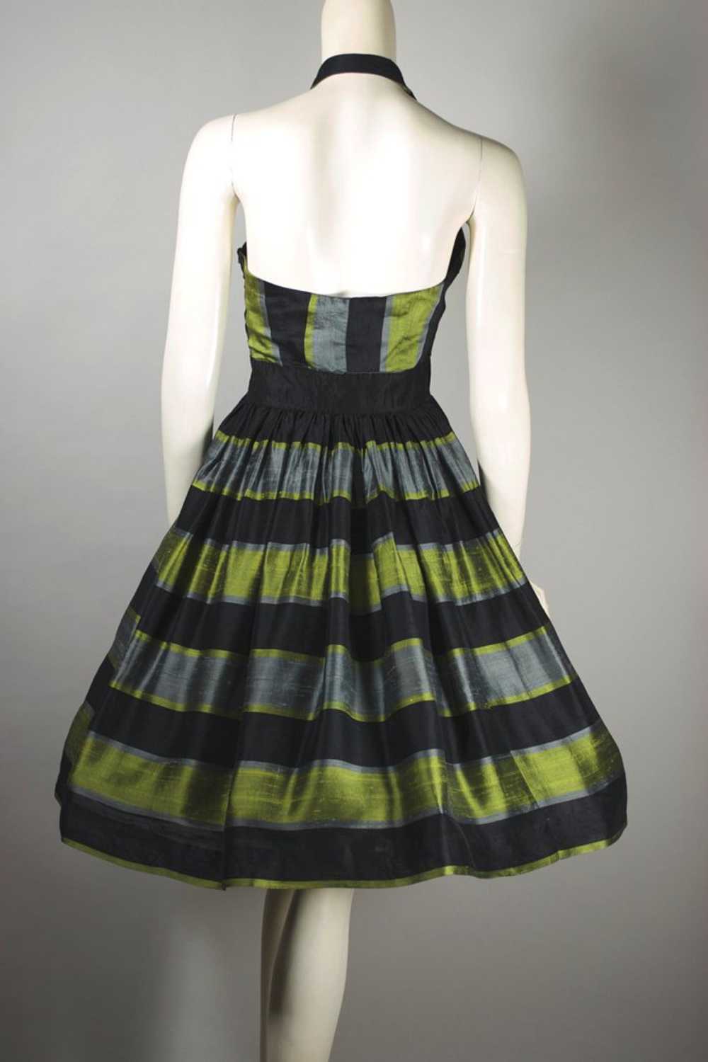 1950s halter cocktail dress full skirt striped bl… - image 6