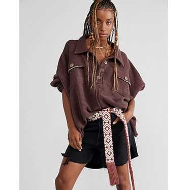Free People Beach Boho Brown Oversized Pullover To