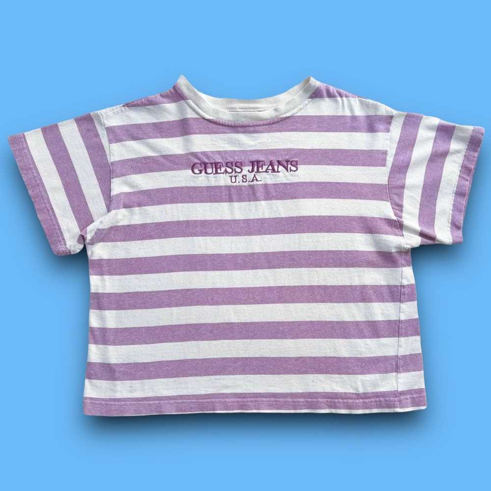 GUESS Striped Tee Shirt Crop Top Vintage Large St… - image 2