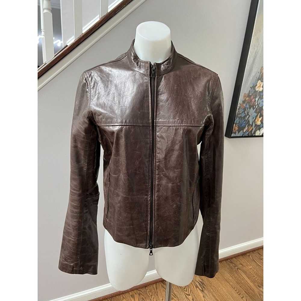 M0851 Genuine Leather Women's Full Zip Collarless… - image 2