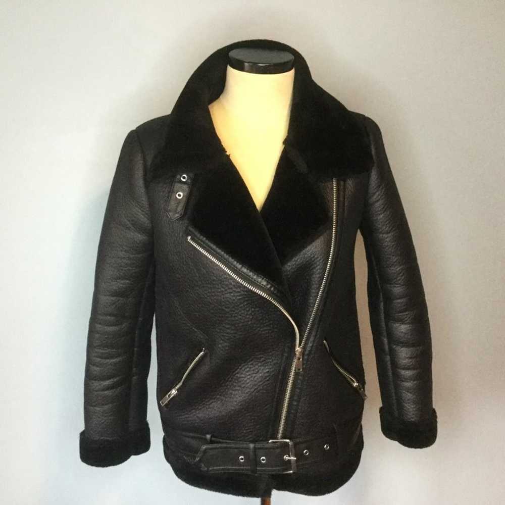 Zara Acne Small Faux Fur Leather Shearling Jacket - image 7