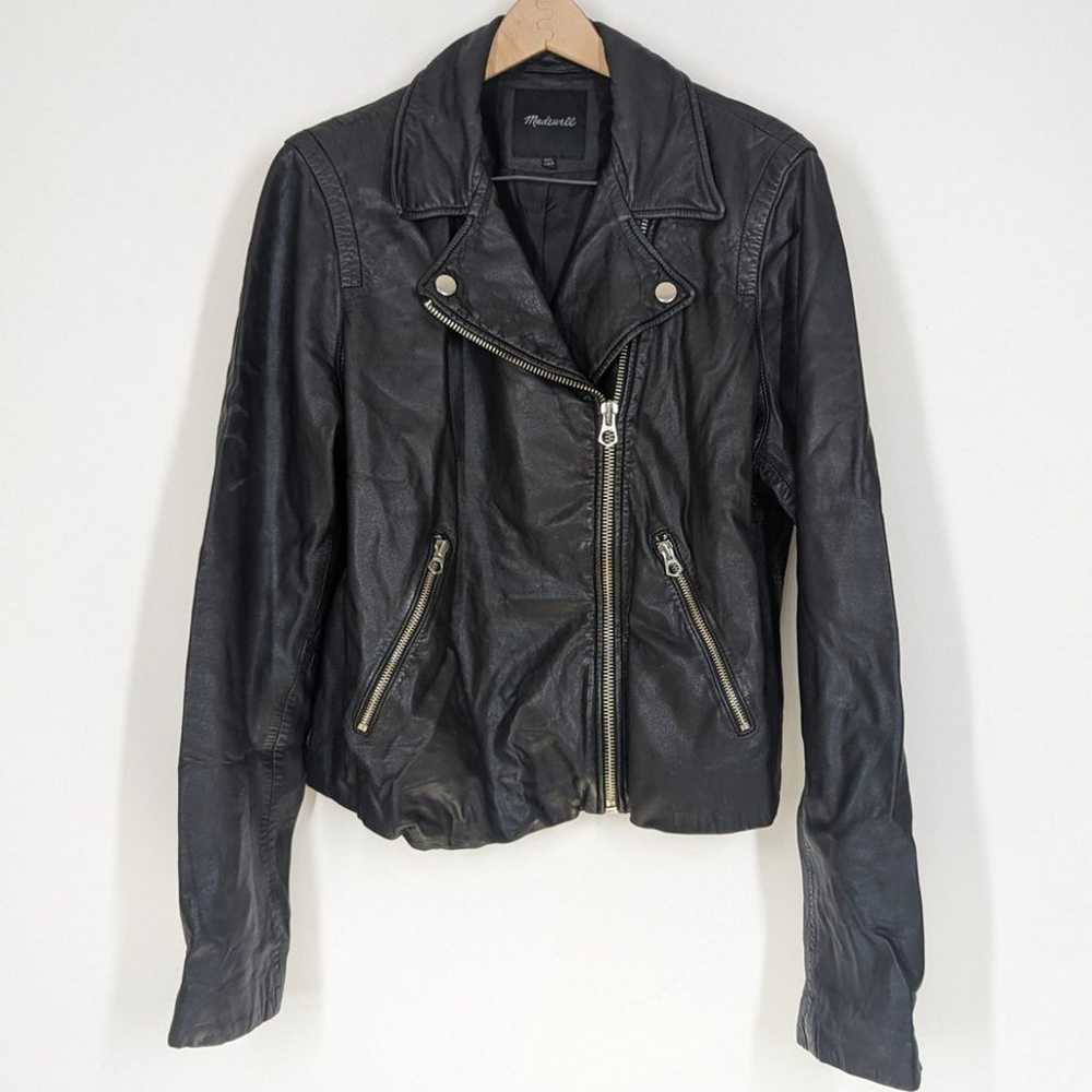 Madewell Washed Leather Motorcycle Jacket Black S… - image 1