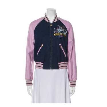 ESCADA Embroidered Pink Lamb Leather Silk Wool Cas