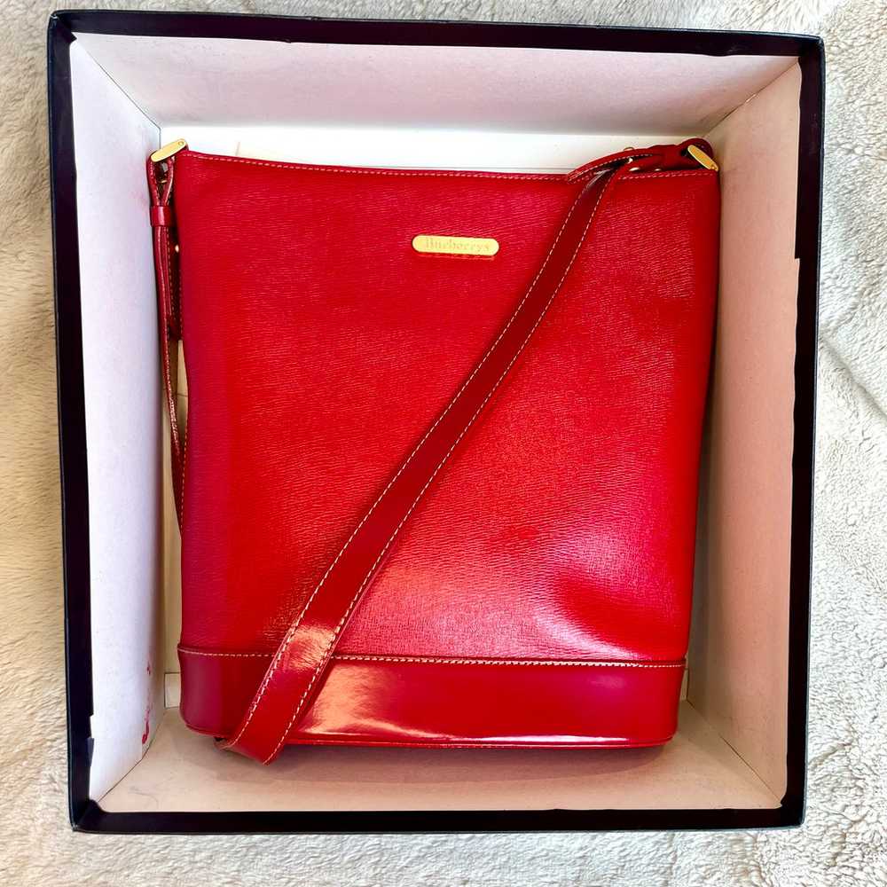 Rare Vintage Burberry Red Leather Bucket Shoulder… - image 10