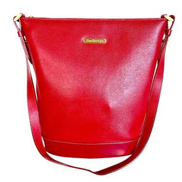 Rare Vintage Burberry Red Leather Bucket Shoulder… - image 1