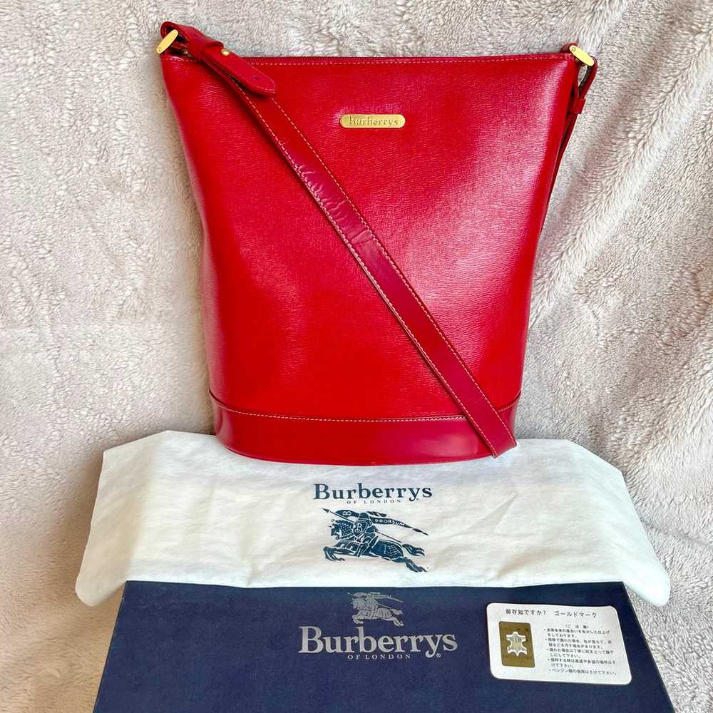 Rare Vintage Burberry Red Leather Bucket Shoulder… - image 2