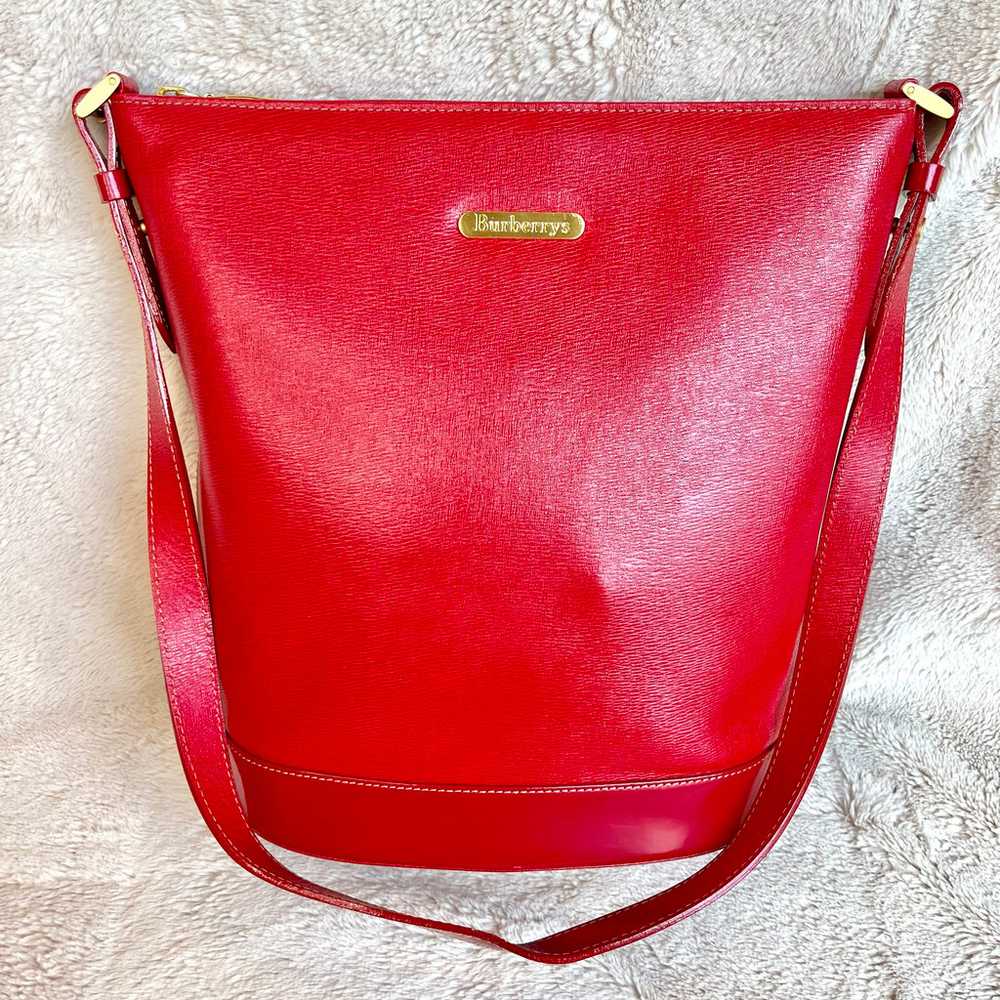 Rare Vintage Burberry Red Leather Bucket Shoulder… - image 3