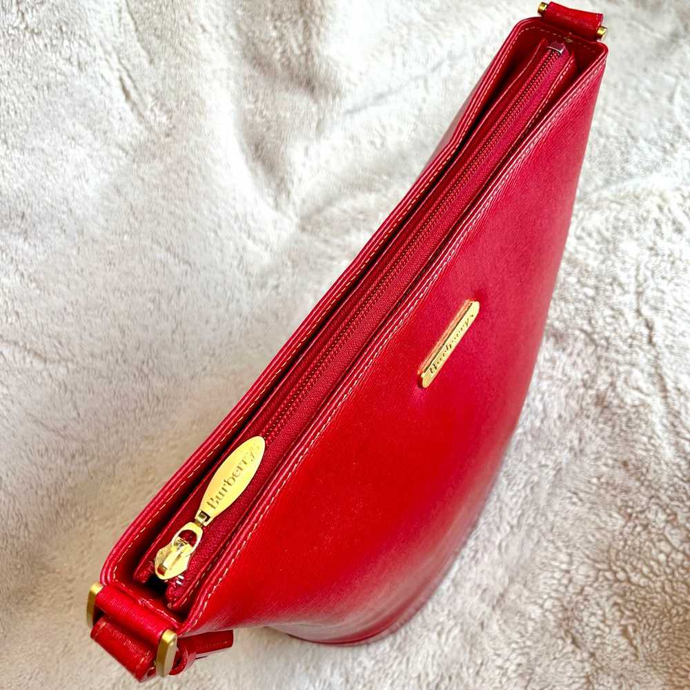 Rare Vintage Burberry Red Leather Bucket Shoulder… - image 6