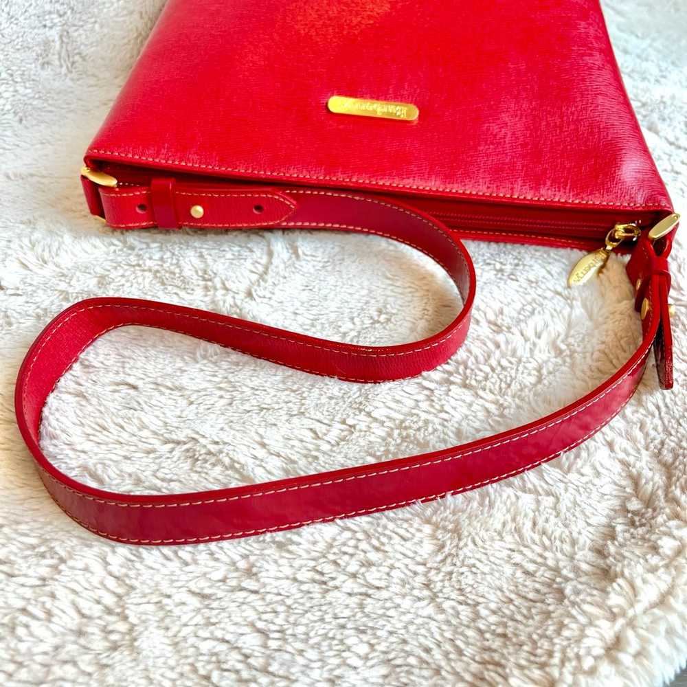 Rare Vintage Burberry Red Leather Bucket Shoulder… - image 8