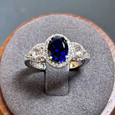 Sterling Silver 925 Synthetic Sapphire 2ct & CZ Ha