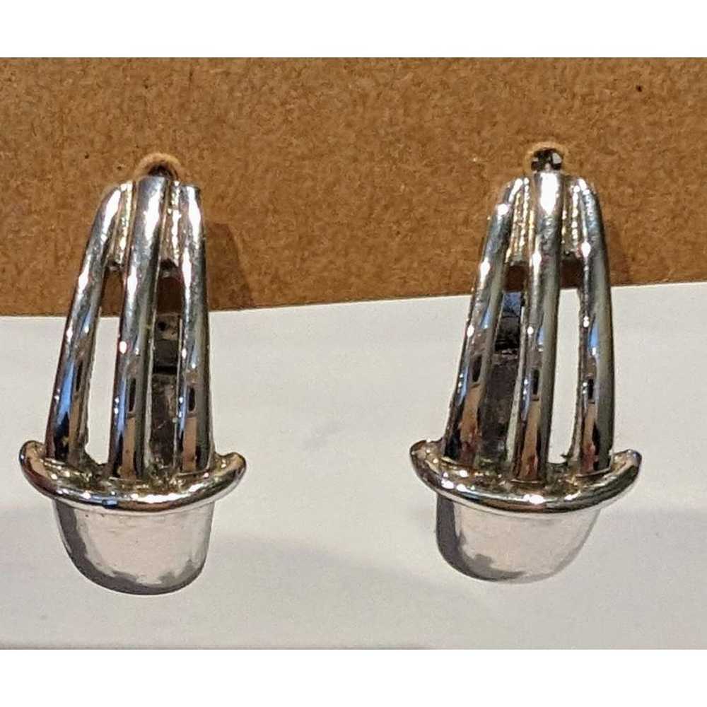 Vintage Crown Trifari Silver Tone Pierced Drop Ho… - image 2