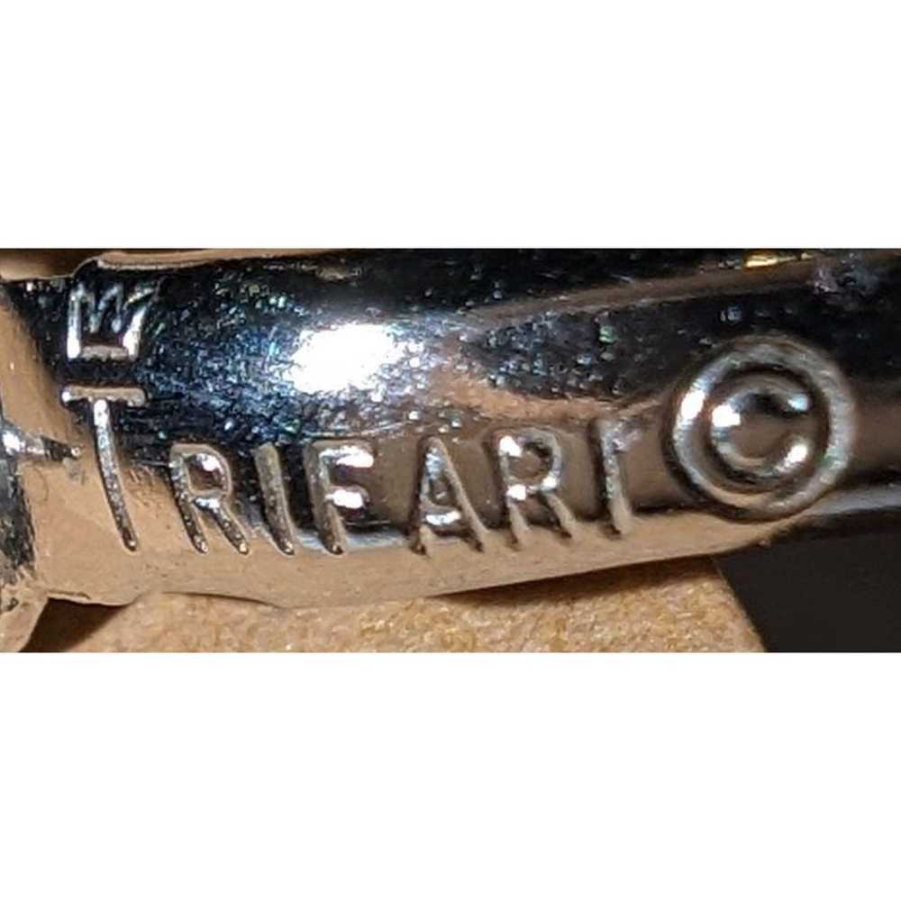 Vintage Crown Trifari Silver Tone Pierced Drop Ho… - image 4
