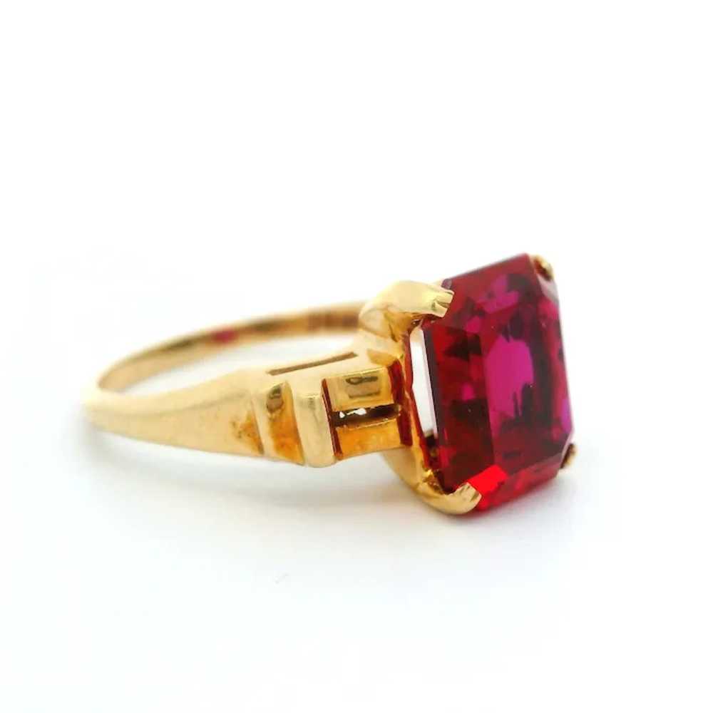 Antique 10k Yellow Gold Emerald Cut Red Gemstone … - image 3