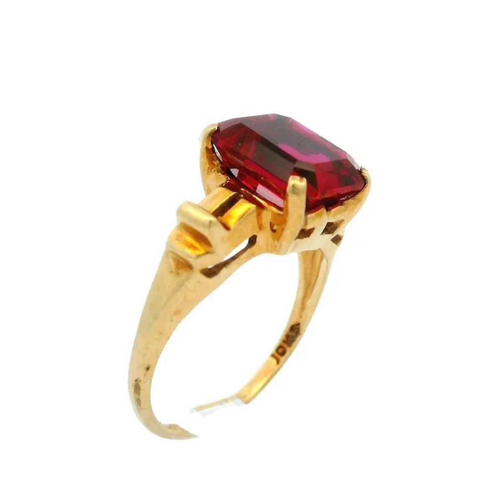 Antique 10k Yellow Gold Emerald Cut Red Gemstone … - image 4