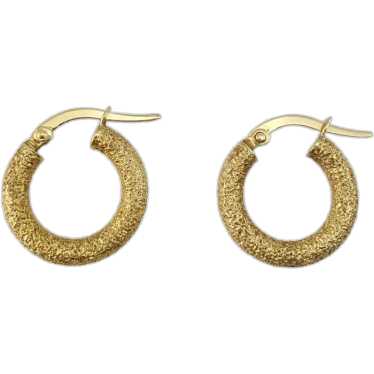 18K Yellow Gold Textured Stone Finish Hoop Earring