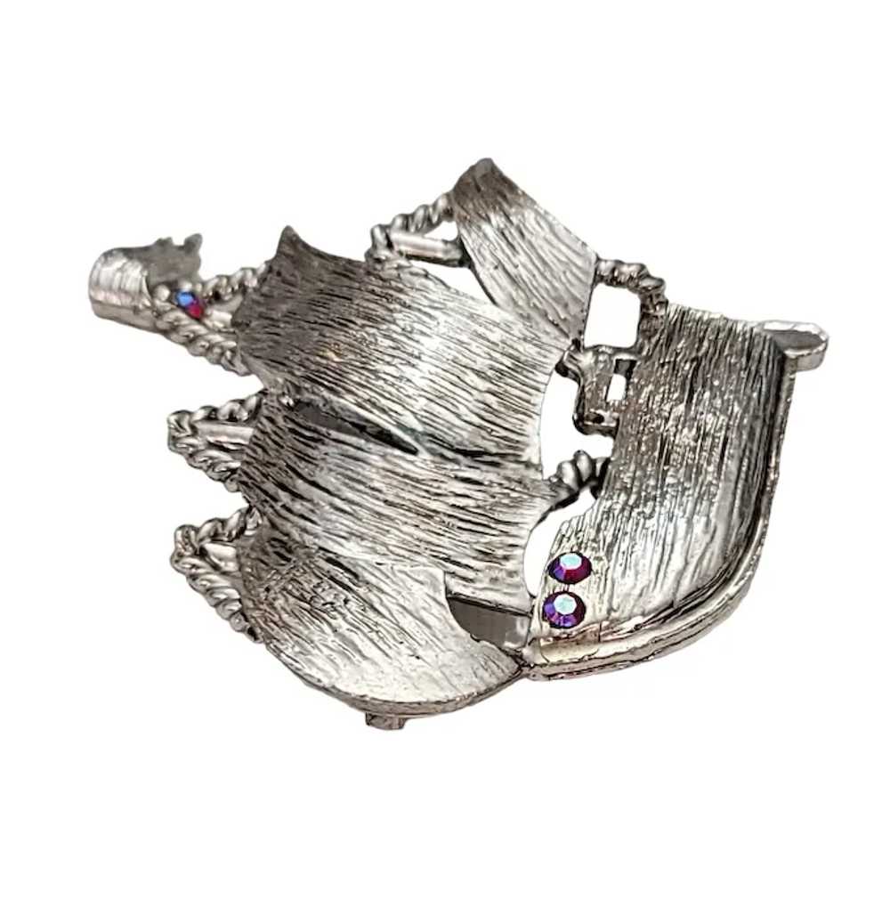 Dodds Silver Tone Rhinestone Schooner Ship, Sails… - image 3