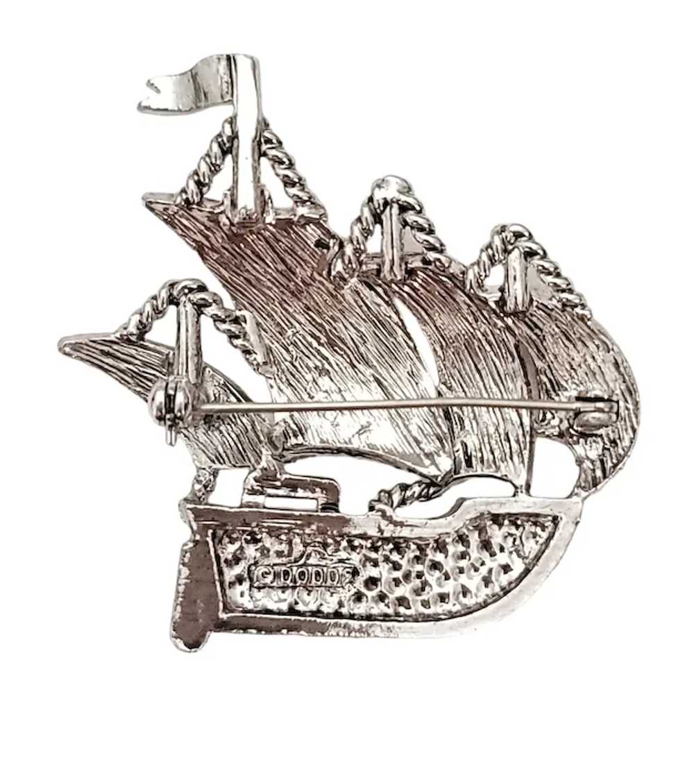 Dodds Silver Tone Rhinestone Schooner Ship, Sails… - image 4