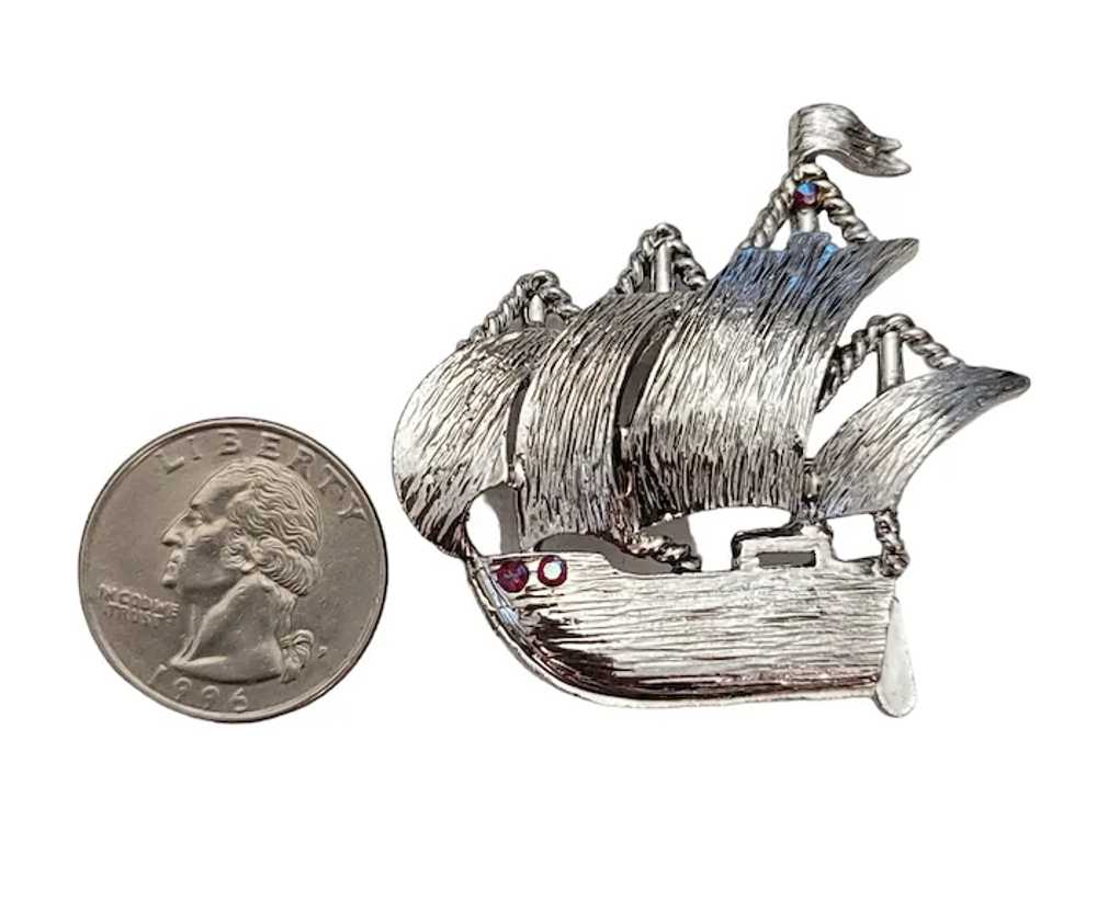 Dodds Silver Tone Rhinestone Schooner Ship, Sails… - image 6