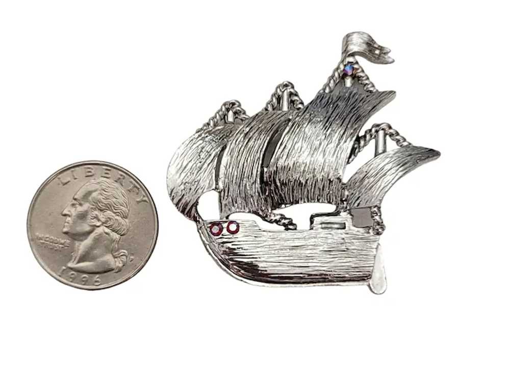 Dodds Silver Tone Rhinestone Schooner Ship, Sails… - image 7