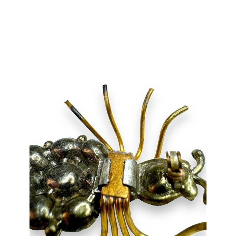 Art Nouveau Jadeite Brass Spider Brooch Green Cry… - image 12