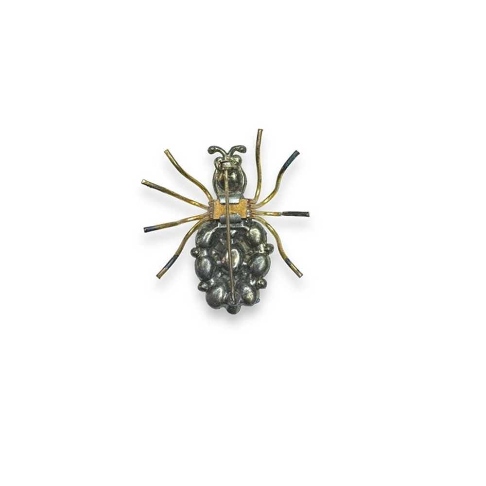 Art Nouveau Jadeite Brass Spider Brooch Green Cry… - image 5