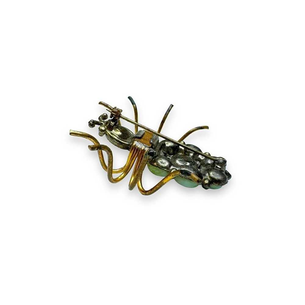 Art Nouveau Jadeite Brass Spider Brooch Green Cry… - image 9