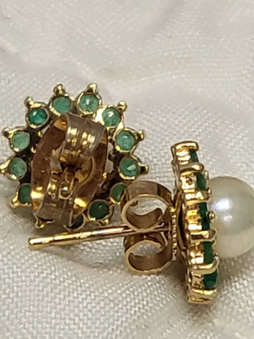 14K Gold Emerald Halo Jackets, Diamonds and Pearl… - image 10