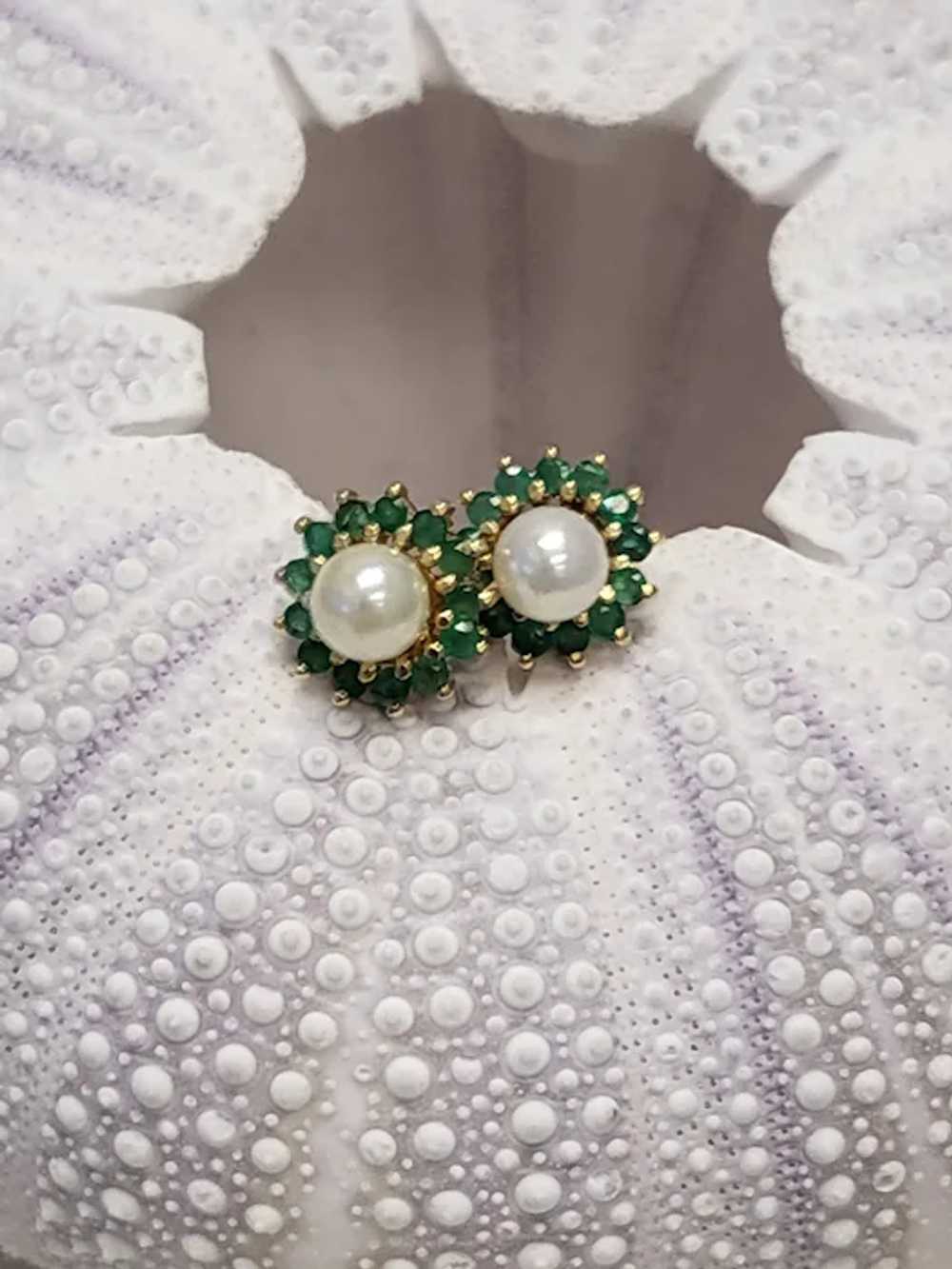 14K Gold Emerald Halo Jackets, Diamonds and Pearl… - image 7