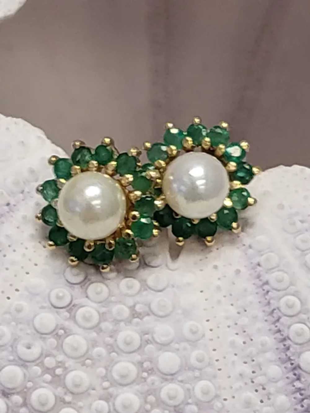 14K Gold Emerald Halo Jackets, Diamonds and Pearl… - image 9