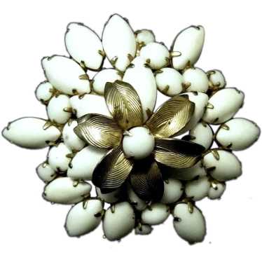 White Beaded Designer Signed Weiss Pin - image 1