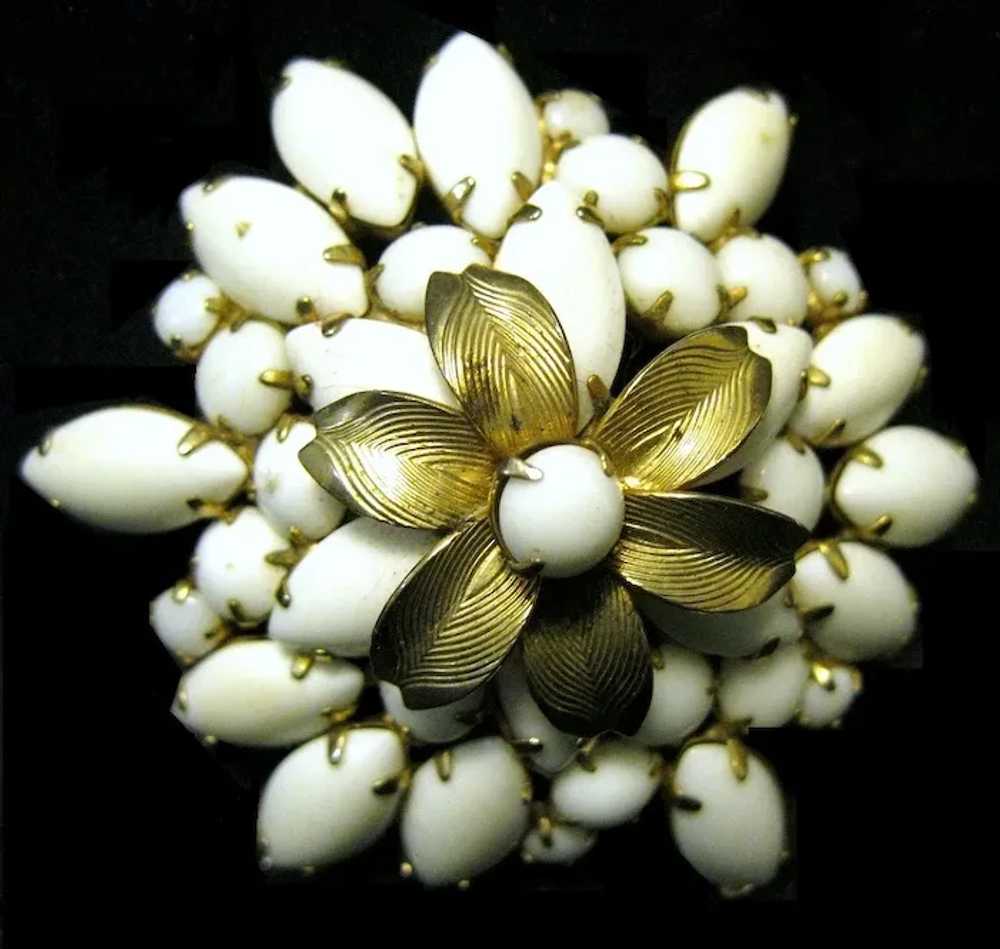 White Beaded Designer Signed Weiss Pin - image 4