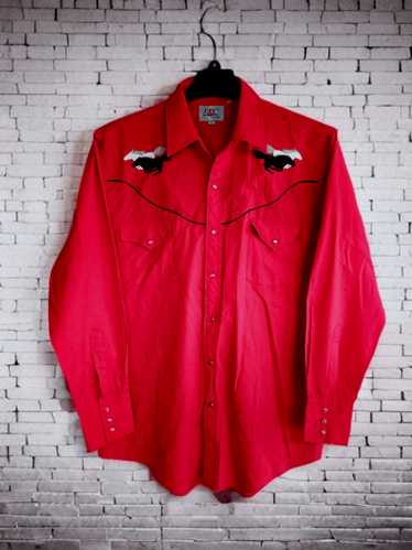 Vintage VTG Ely Diamond Western Shirt Horse Red Em