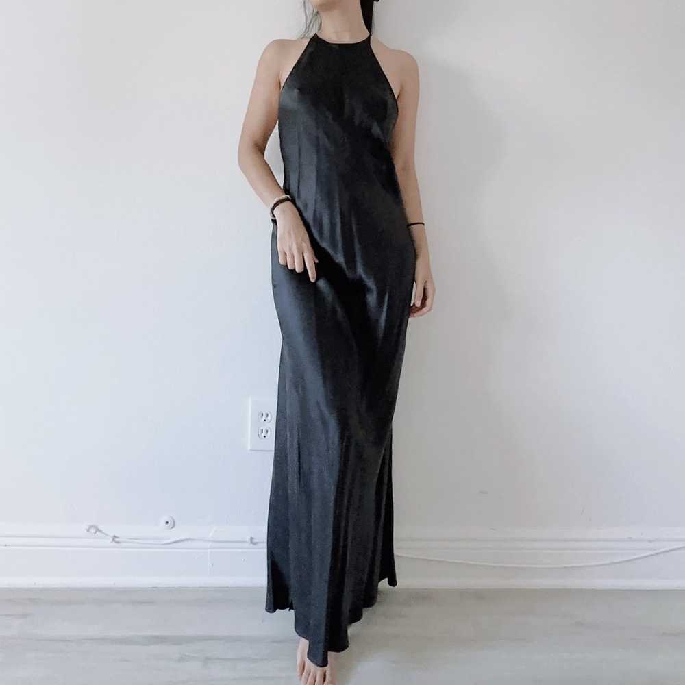 Rare Vintage 100% silk charmeuse Halter Maxi Slip… - image 1