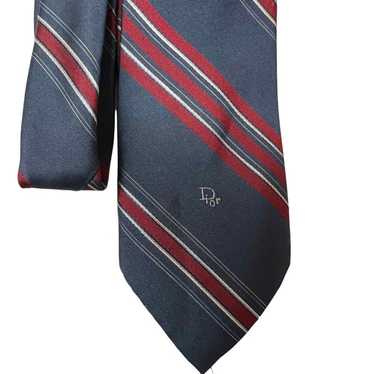 Christian Dior Navy Striped Silk Blend Neck Tie