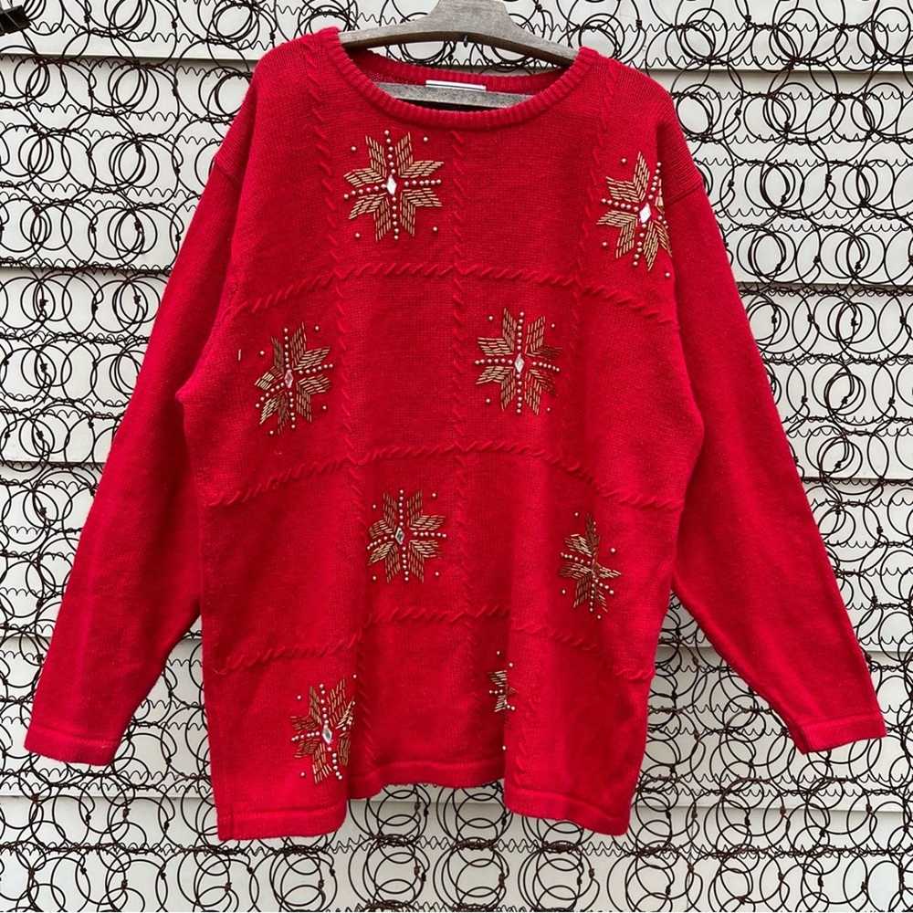 Vintage oversize VOLUP knit red holiday sweater b… - image 1
